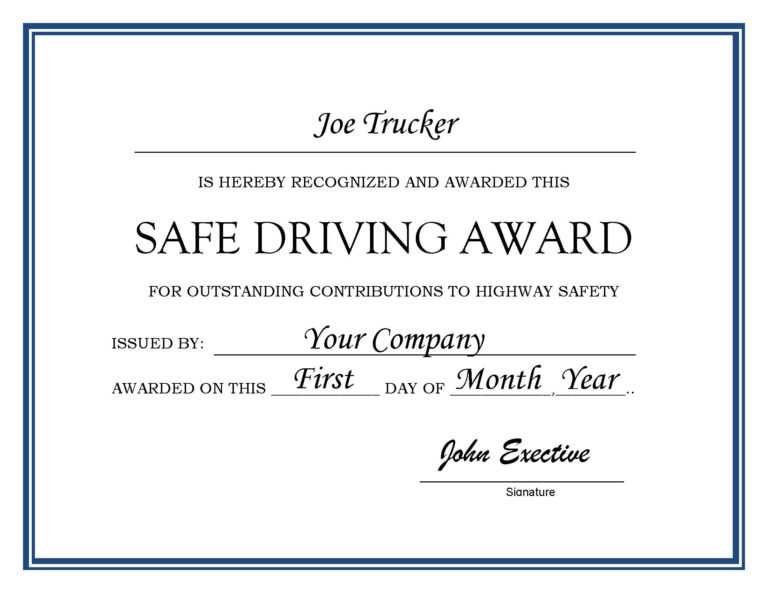 27 Images Of Driver Of The Month Certificate Template For Safe Driving