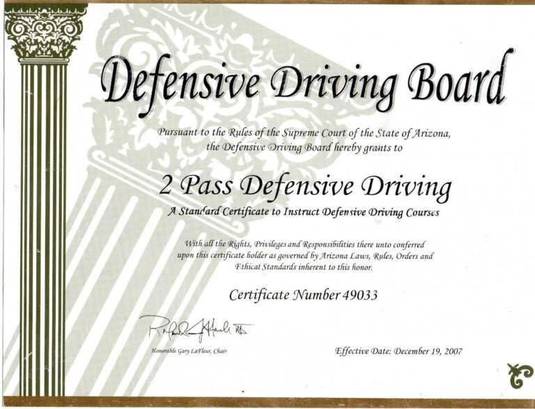 Defensive Driving Course Certificate Template