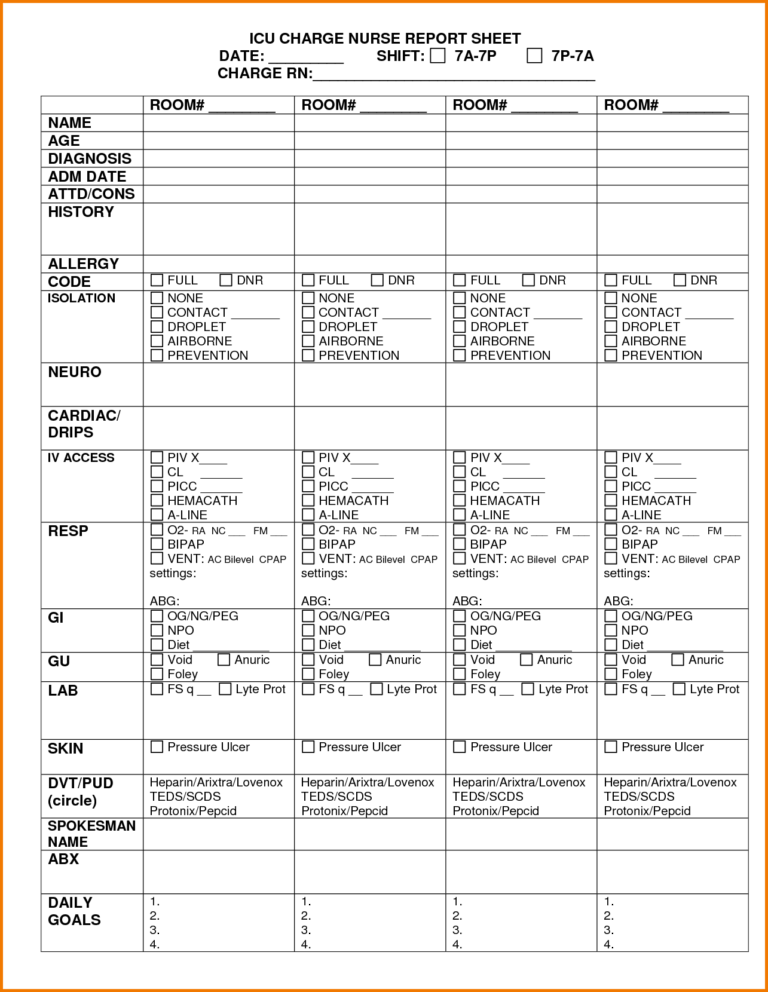 30 Images Of Blank Nursing Report Sheet Template Dinapix Pertaining