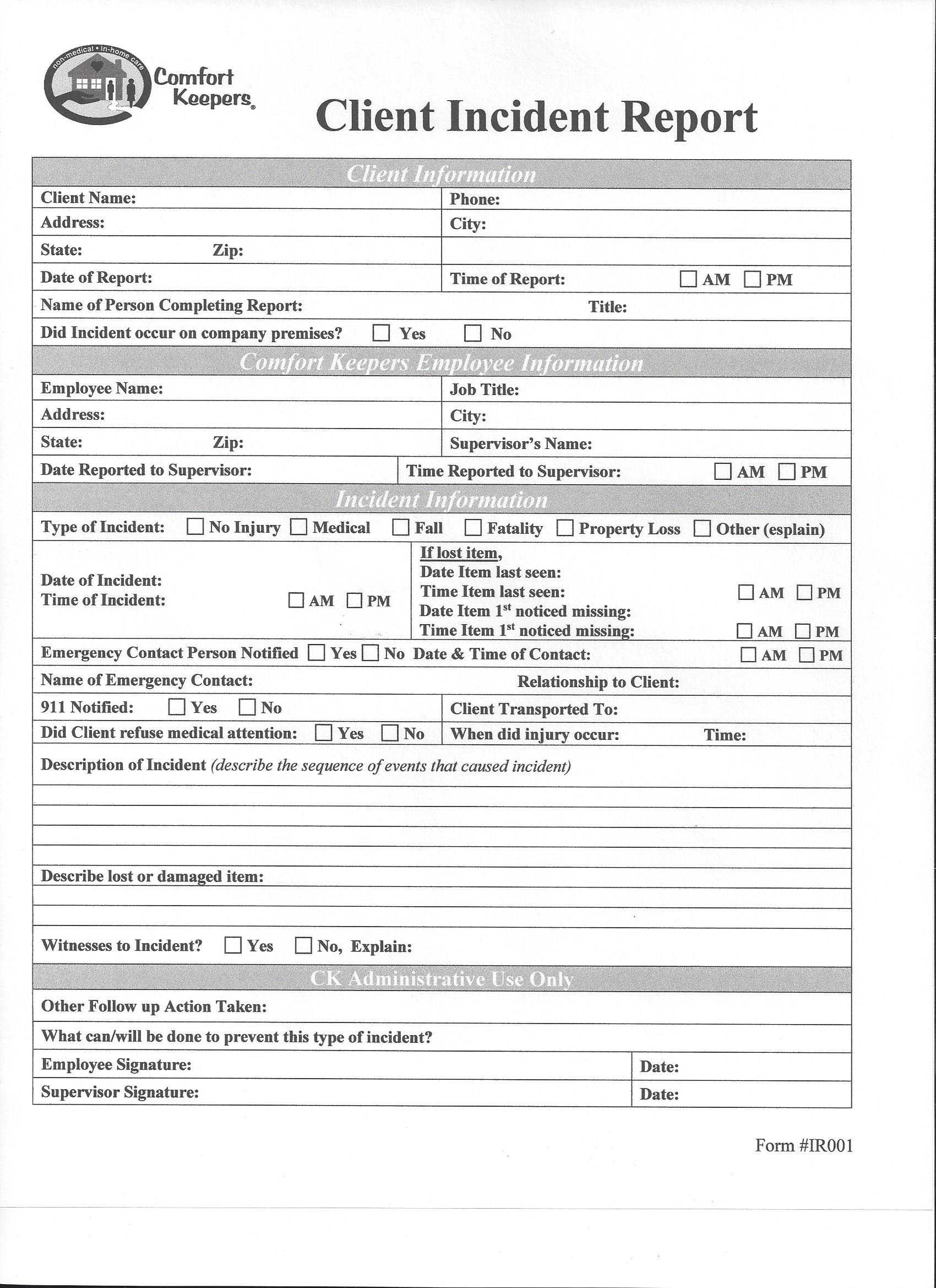 Comfort Keepers Employee Website With Customer Incident Report Form 