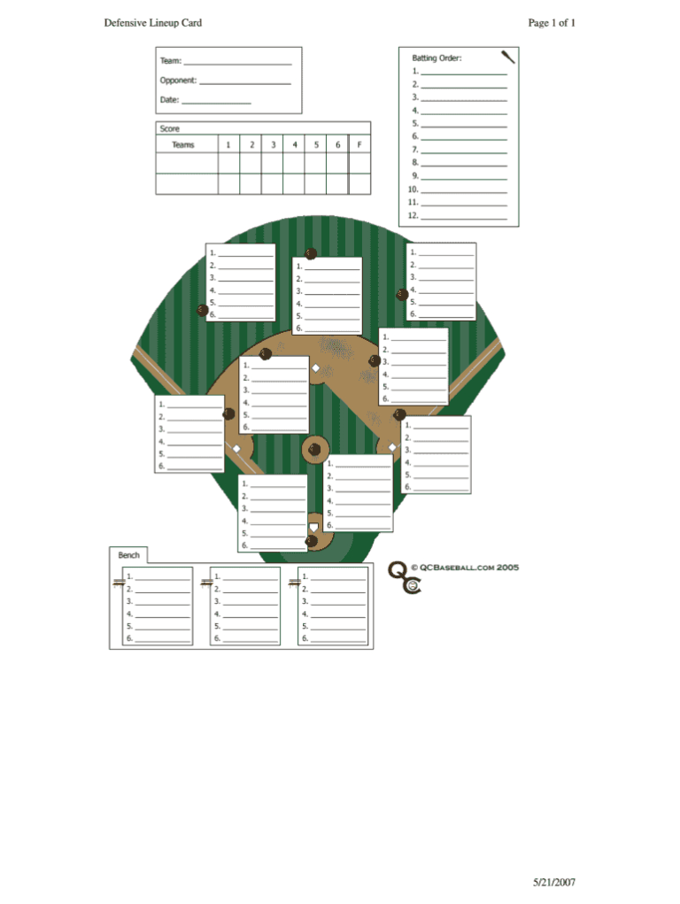 Defensive Lineup Card – Fill Online, Printable, Fillable With Regard To ...