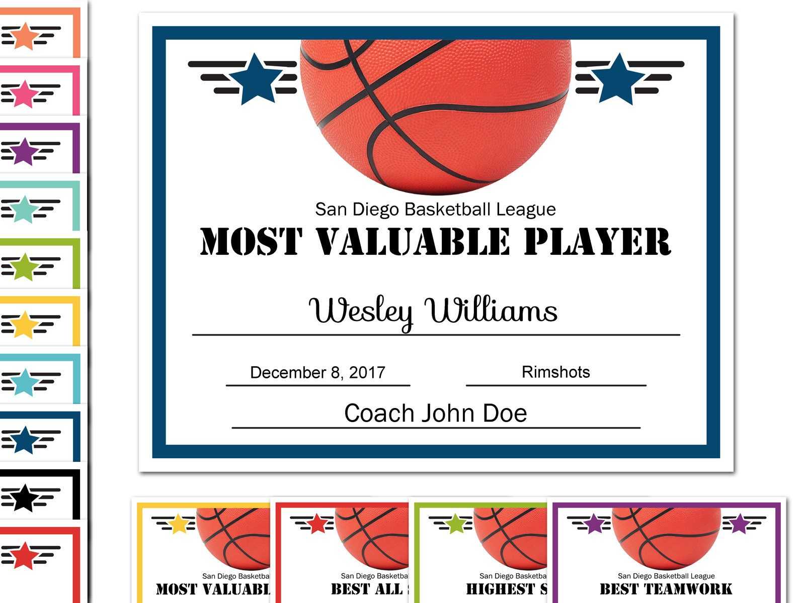 Editable Basketball Certificate Template