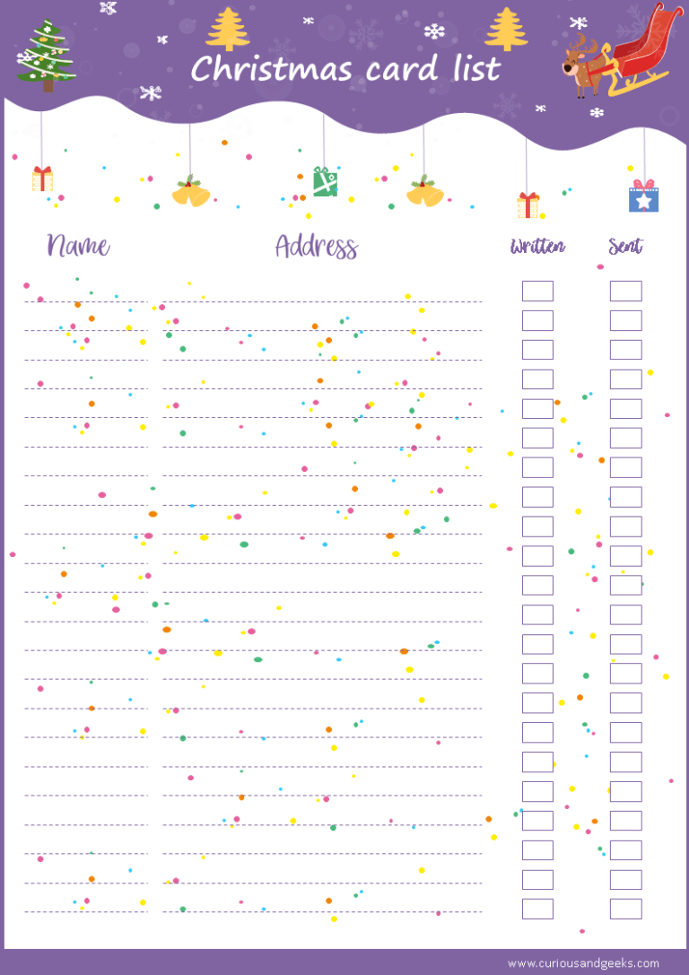 Christmas Card List Template