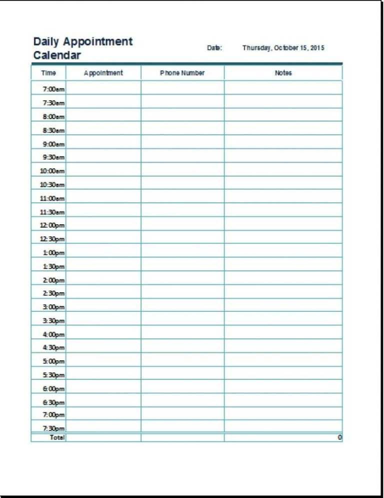 Free Printable 7 Day 15 Minute Appointment Calendar Sheets Throughout 