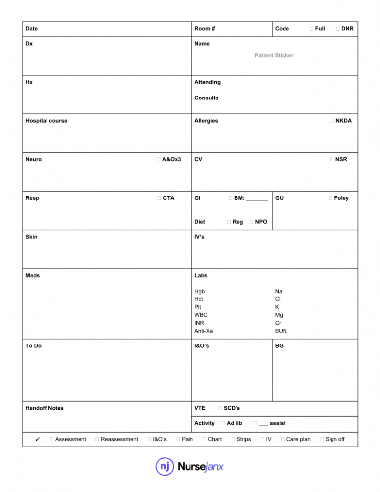 Nursing Report Sheet Template – Nursejanx Store With Nursing Report ...