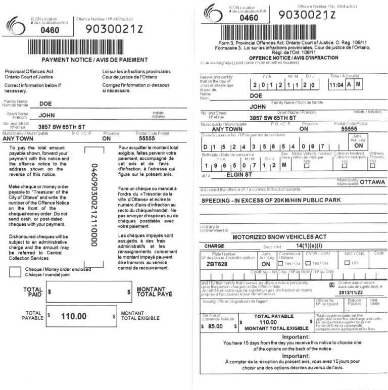 Parking And Provincial Offences Act Tickets | City Of Ottawa in Blank ...