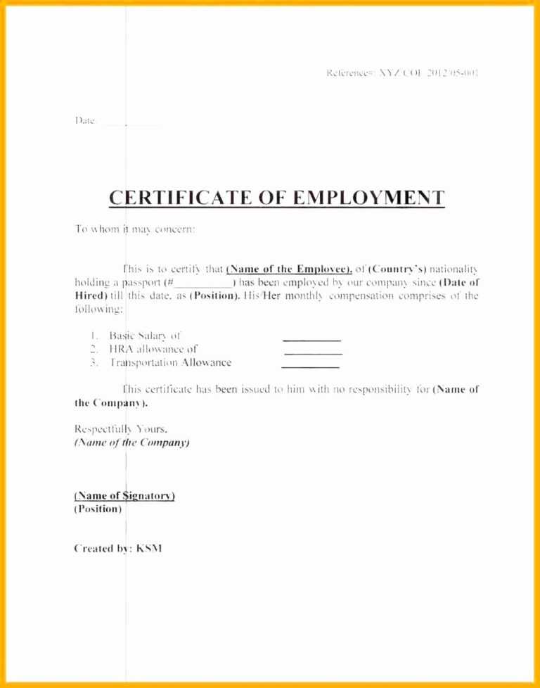 Sample Format Of Employment Certificate With Compensation Within Images