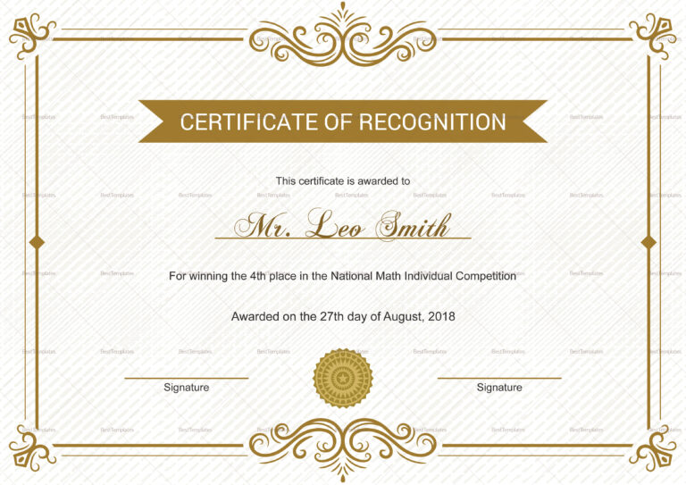 School Recognition Certificate Template throughout Certificate ...