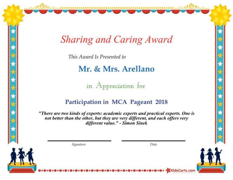 Sharing And Caring Award Participation In Mca Pageant 2018 Intended For Pageant Certificate Template 768x593 