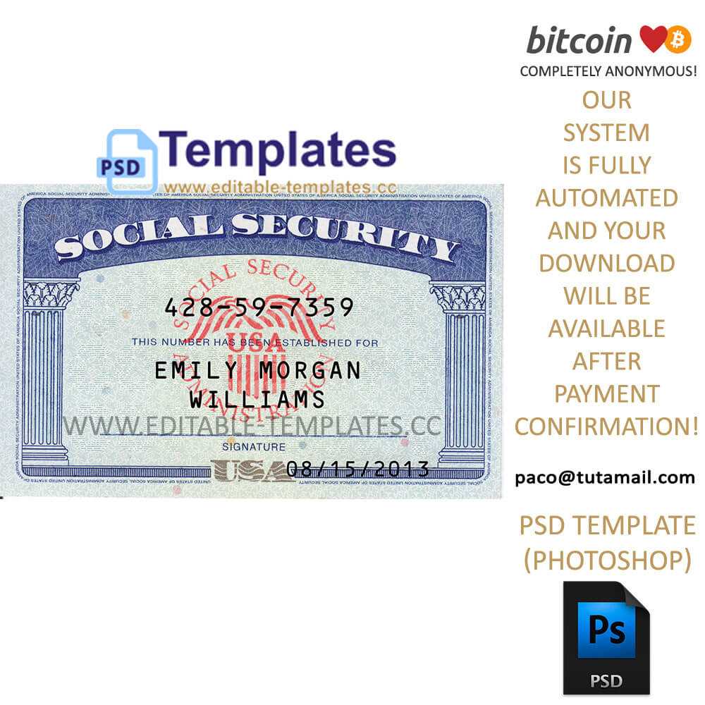 Ssn Usa Social Security Number Template In Editable Social Security Card Template 