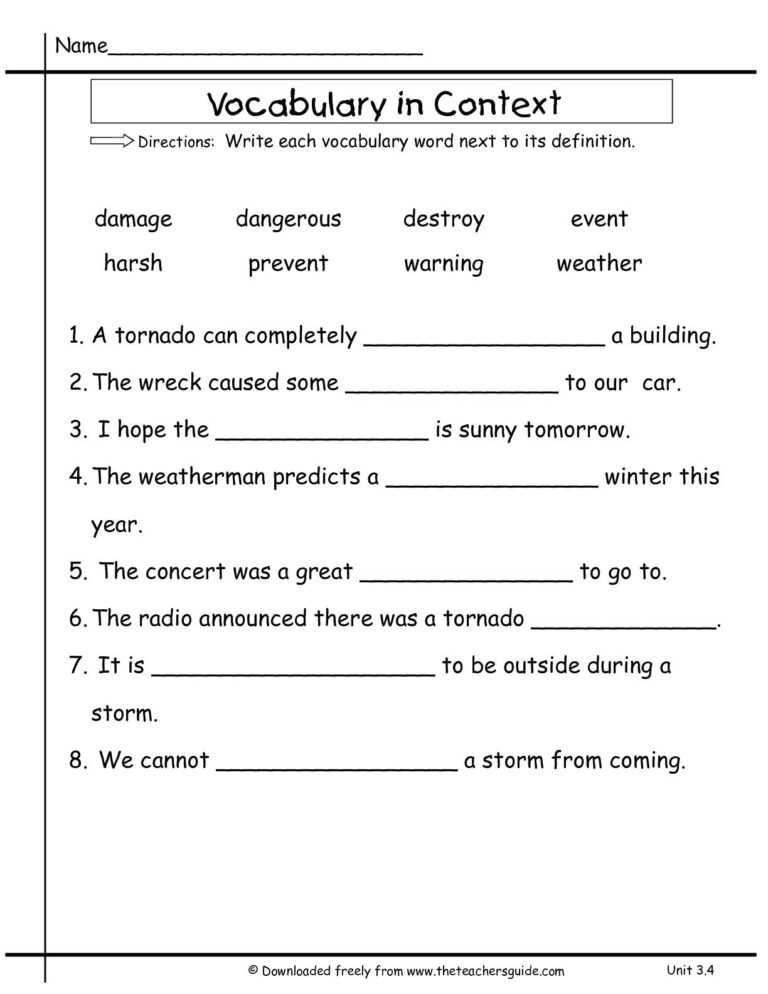 6th Grade Vocabulary Words Worksheets